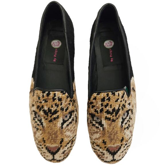 BY PAIGE Big Cat lioness needlepoint classic flats loafers smoking shoes Sz 7.5 - Picture 7 of 7